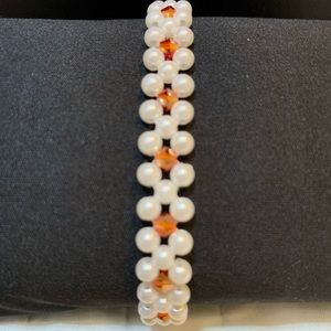 Handmade White and Orange Beaded Bracelet